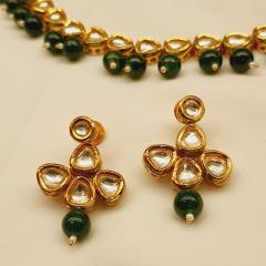 Kundan Necklace Set 3 Green Gold