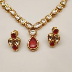 Kundan Necklace Set 5 Red Gold