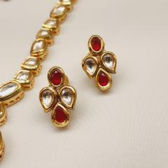 Kundan Necklace Set 5 Red Gold