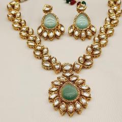 Kundan Necklace Set 7 Mint Gold