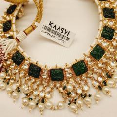 Premium Kundan Necklace Set 1 Green Gold