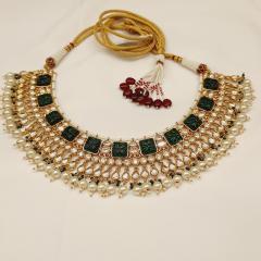 Premium Kundan Necklace Set 1 Green Gold