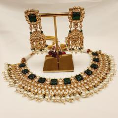 Premium Kundan Necklace Set 1 Green Gold