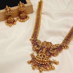 Temple Long Necklace Set 1 Ruby Gold