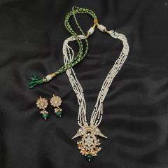 Kundan Pendant Set with Emerald Mala - 3 Gold Emerald