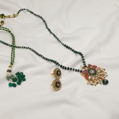 Kundan Pendant Set with Emerald Mala - KNPSEMM 4