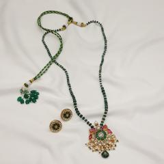 Kundan Pendant Set with Emerald Mala - KNPSEMM 4